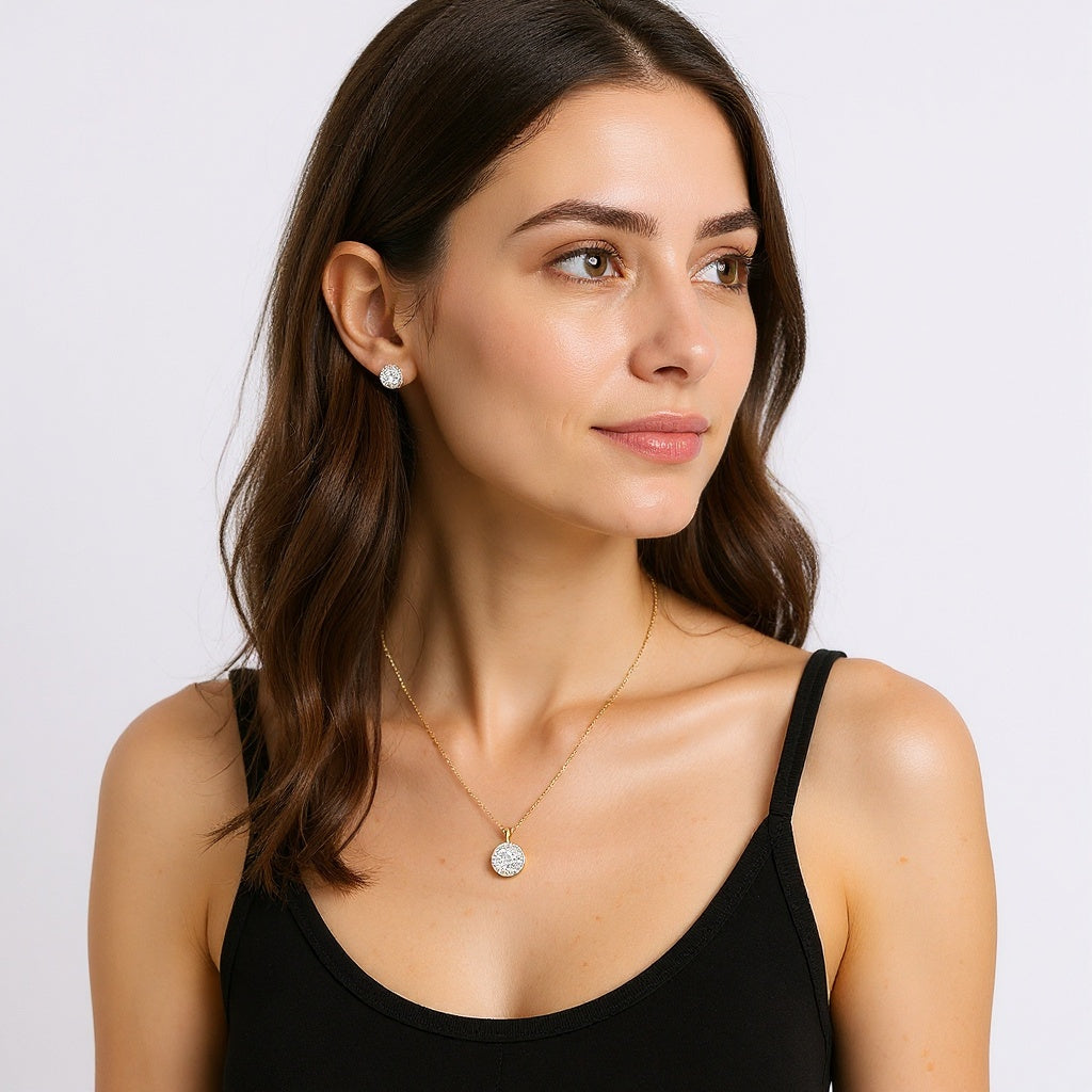 14K Gold Diamond Pendant from alternative angle showing side profile and construction details