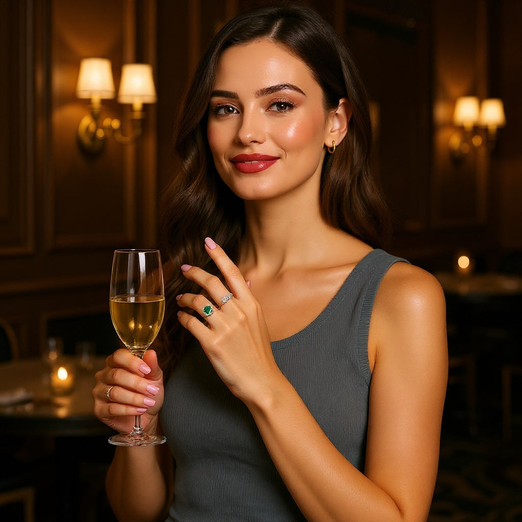 14K Gold Ring in elegant evening setting, worn for a special occasion, natural lighting