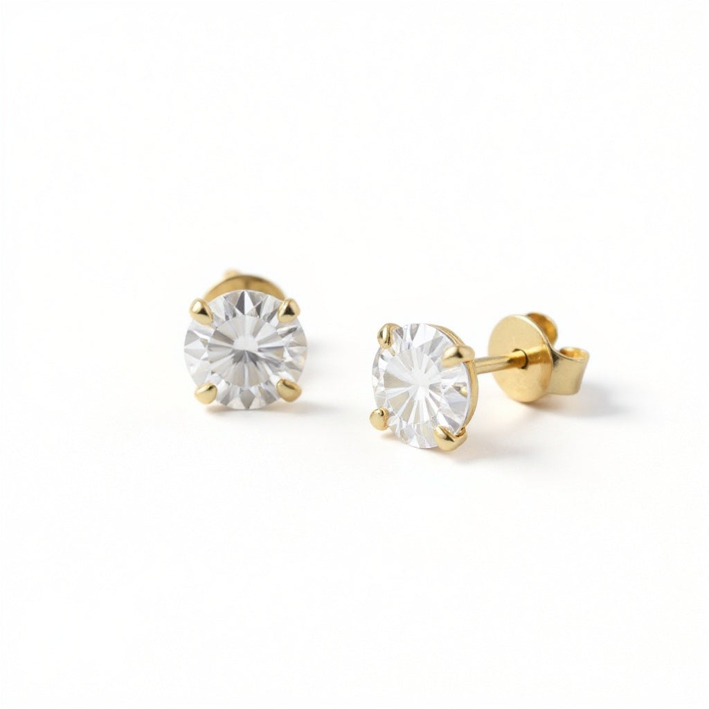 Gold Diamond Stud Earrings from alternative angle showing side profile and construction details