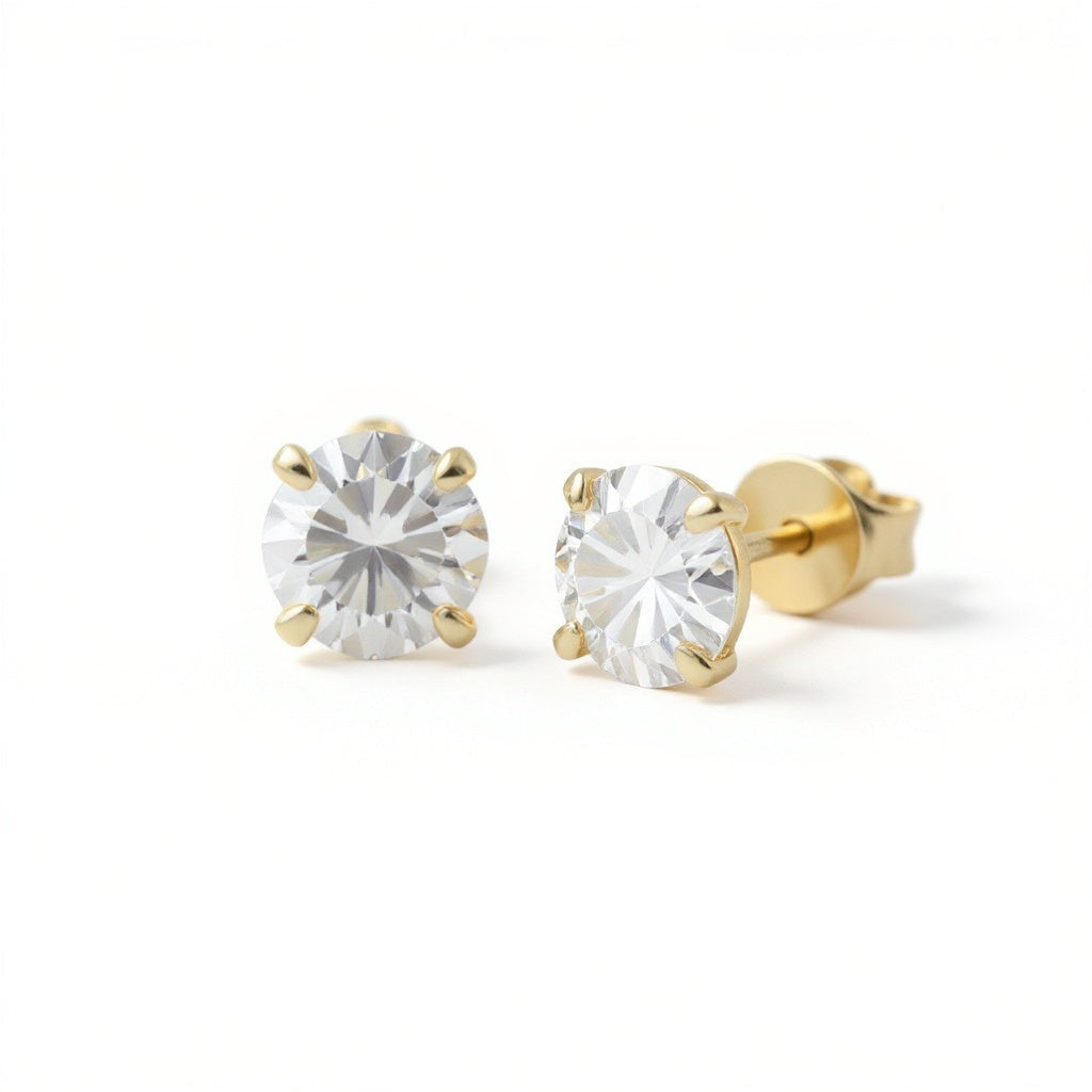 Close-up of diamond and gold detail on Gold Diamond Stud Earrings, macro texture shot